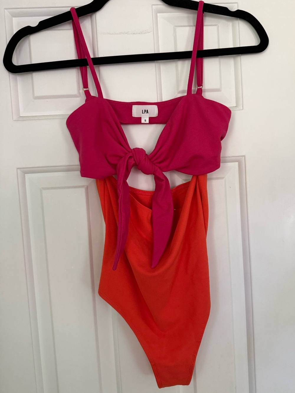 LPA Pink & Orange Tie-Front body suit